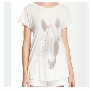 Wildfox Horse V Back‎ Short Sleeve Tee XS Cream